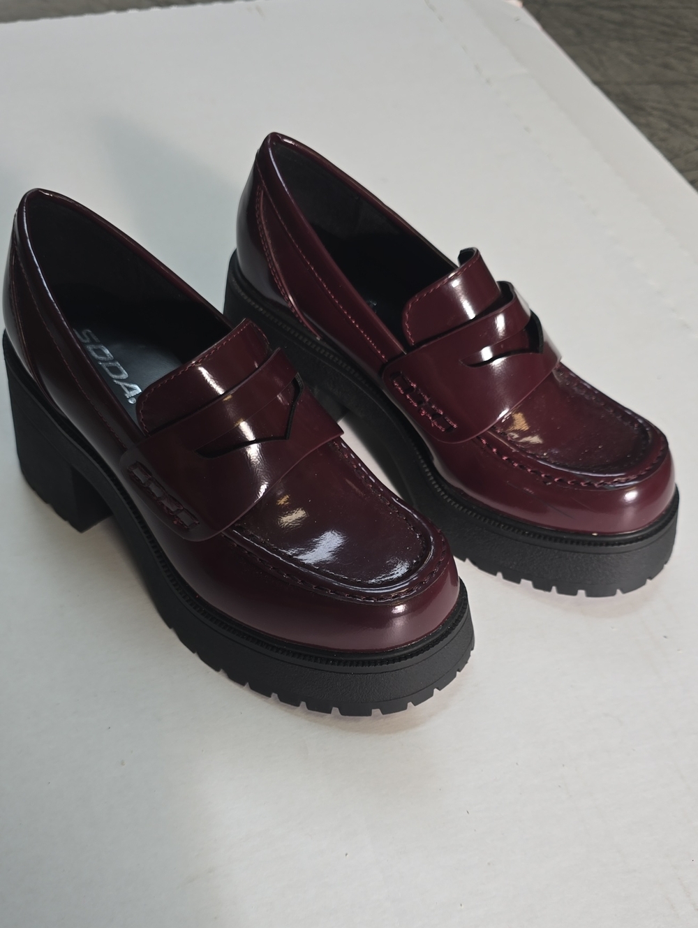Soda Glossy Burgundy Platform Penny Loafers